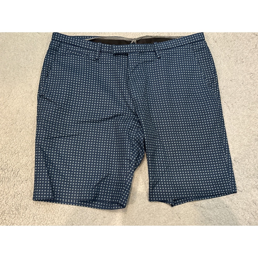 Michael Kors Mens Navy Blue Medallion Print Cotton Flat Front Shorts Size 32